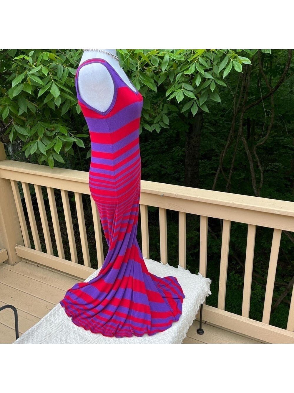 Purple + Red Color Block Stripes Maxi Dress Size 6 - Picture 9 of 9